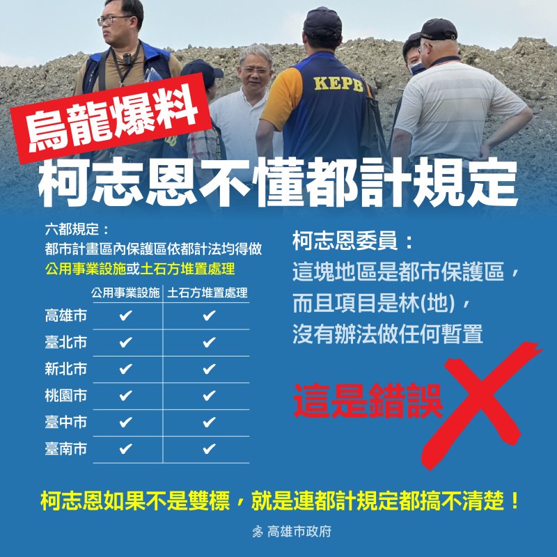 大坪頂污水工程物料暫置場為合法使用 市府黨部齊轟柯志恩　　