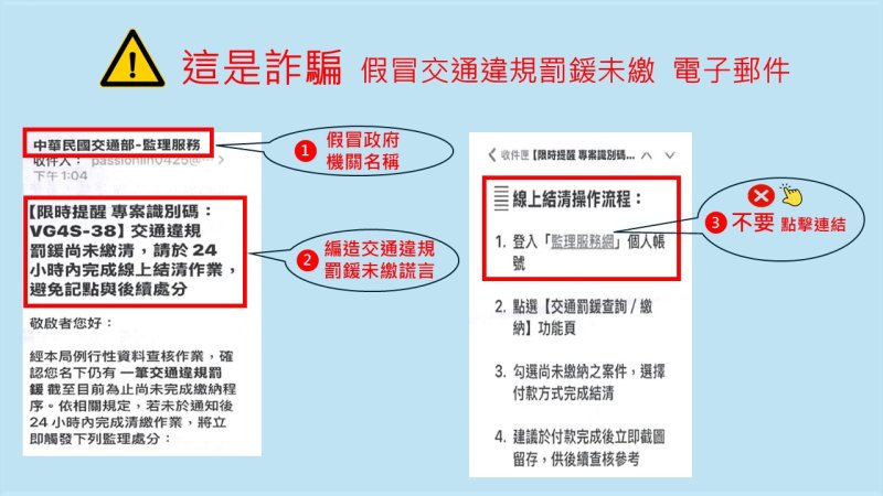 「交通違規未繳」詐騙電子郵件     高雄區監理所籲提高警覺