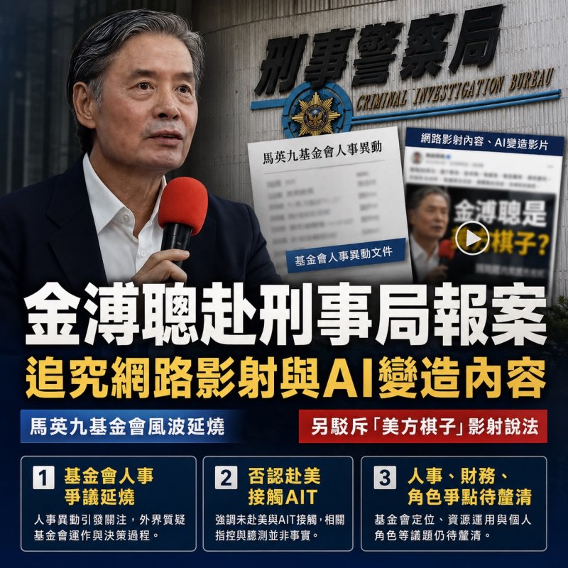 馬英九基金會人事風波延燒　金溥聰駁斥「美方棋子」說法，赴刑事局報案追究網路影射