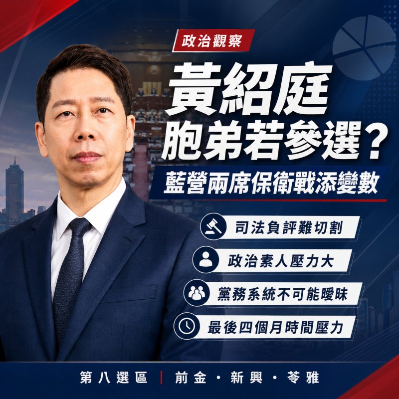 黃紹庭胞弟若參選恐陷四大難題　第八選區藍營兩席保衛戰不能再添變數