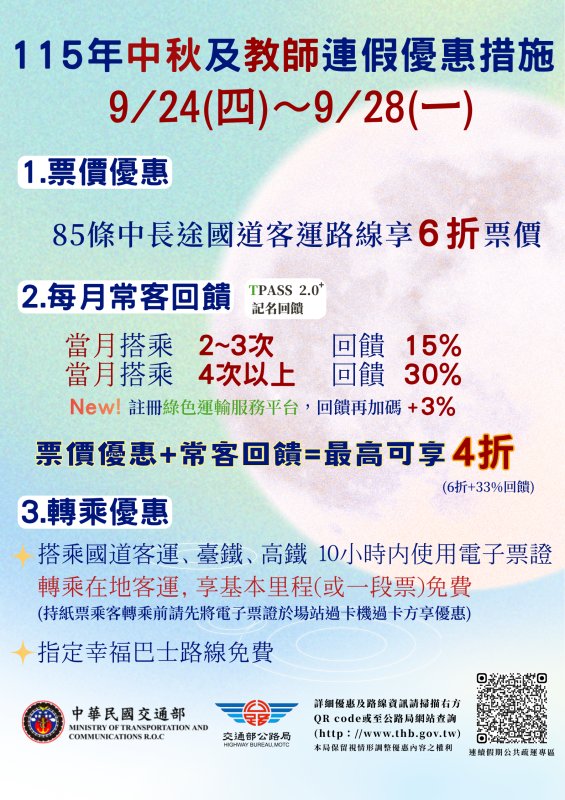 國道客運中秋連假享6折　高雄監理所啟動安全          查核並加開墾丁快線班次