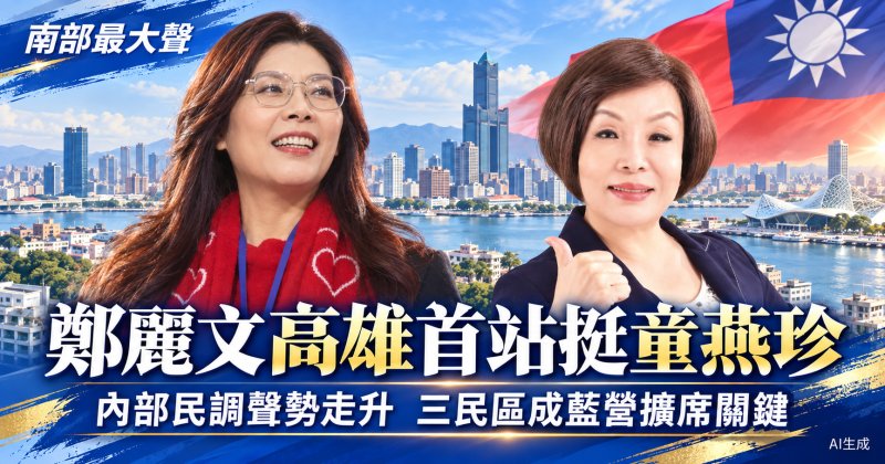  鄭麗文高雄首站挺童燕珍　內部民調聲勢走升、三民區成藍營擴席關鍵  