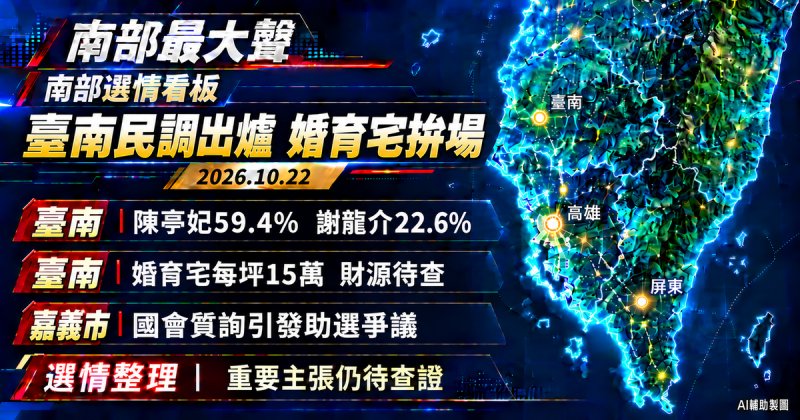 臺南民調陳亭妃領先36.8個百分點　謝龍介推每坪15萬婚育宅搶攻青年票