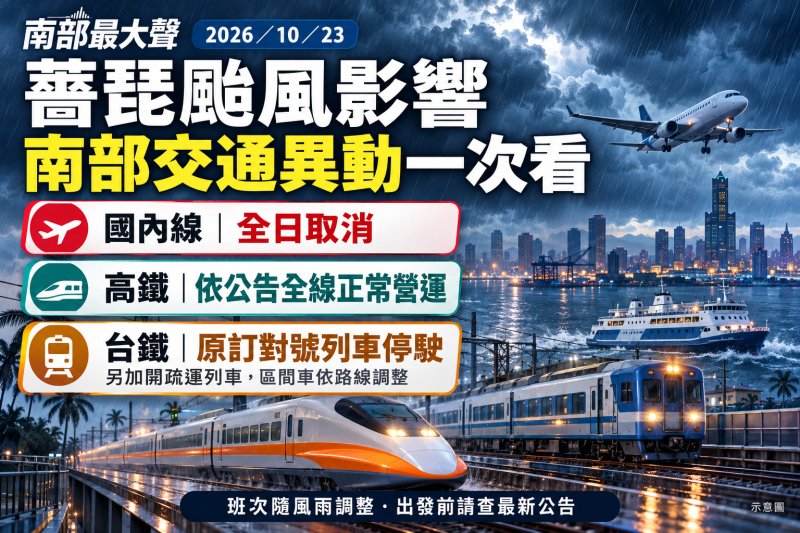 薔琵颱風影響南部交通！國內線全取消、高鐵照常　台鐵停駛範圍與高雄運輸調整一次看