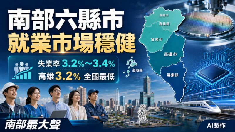 南部六縣市就業市場穩健　上半年失業率均不逾3.4％、高雄3.2％全國最低
