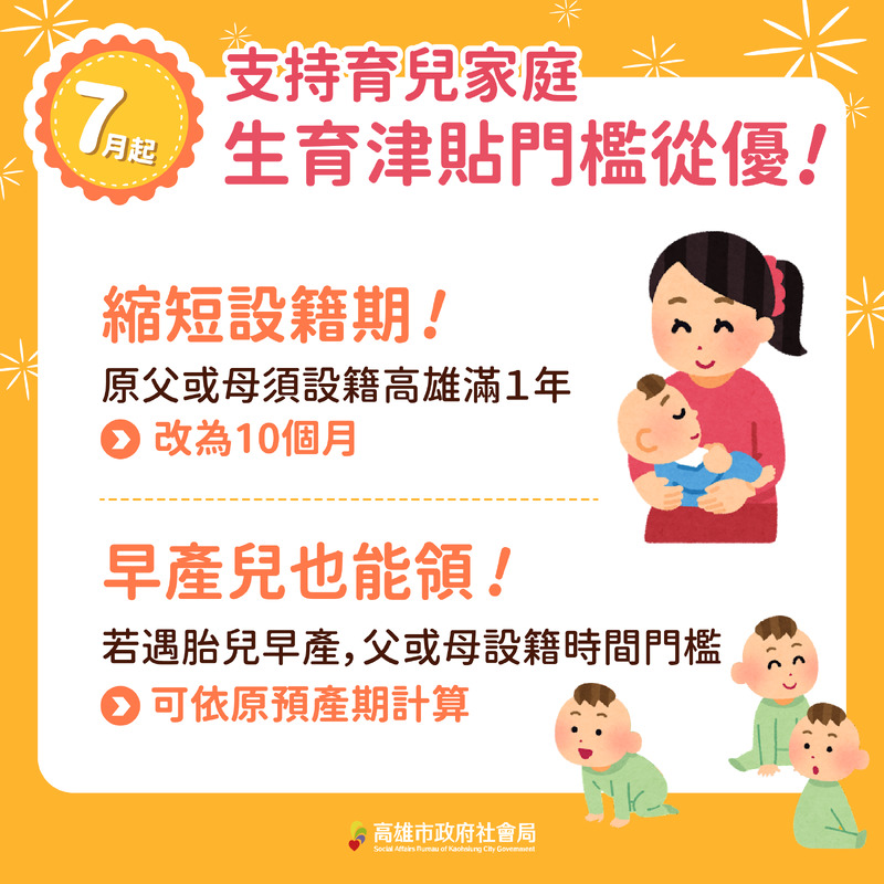 高雄育兒津貼懶人包｜0-6歲托育補助、早產兒設籍放寬一次看