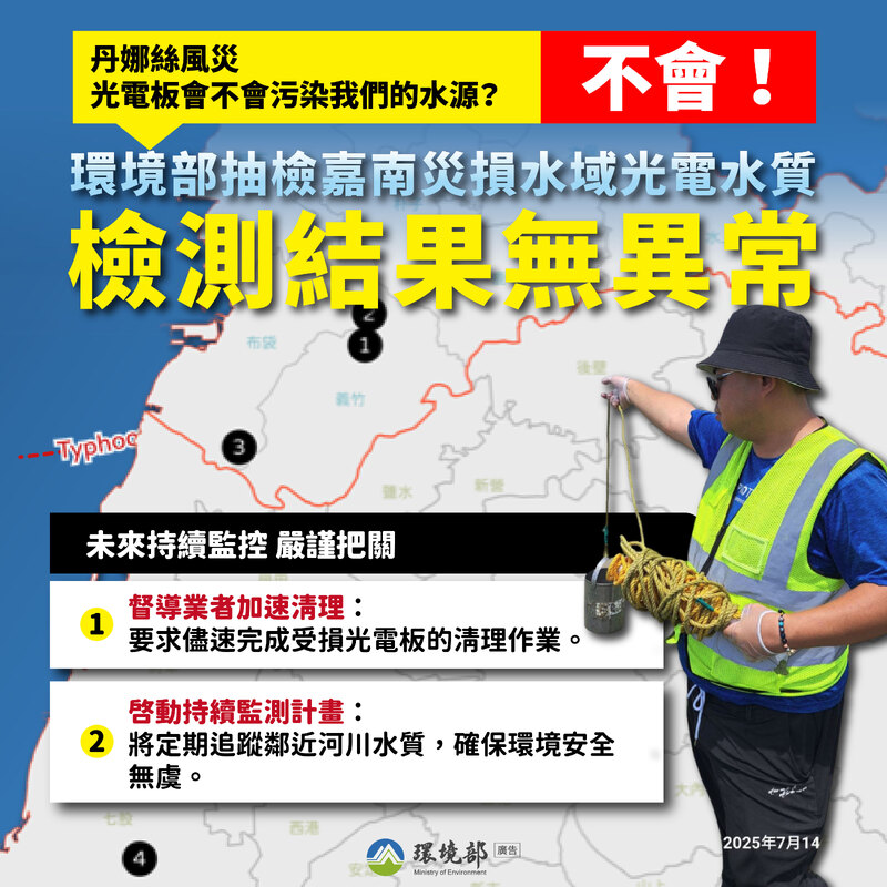 颱風丹娜絲重創光電板！14.5萬片受損、2800公噸待清理，環境部：水質檢測無毒，1.5個月內完成復原