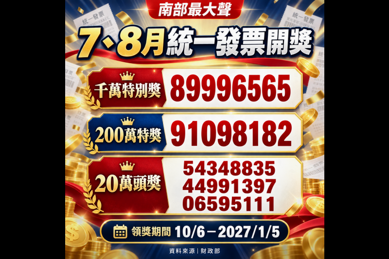 7-8月統一發票中獎號碼