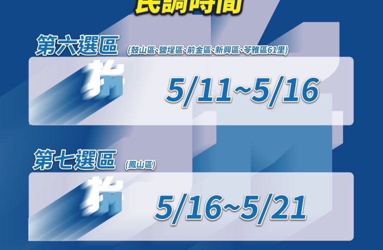 國民黨公布  高雄2024立委第二階段初選 第六、七選區民調時間